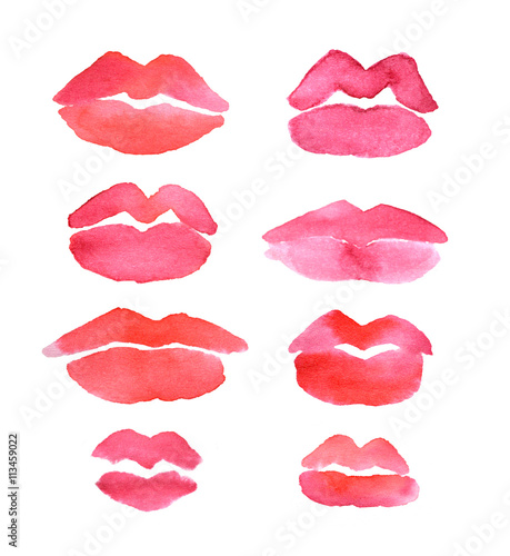 Set with watercolor hand drawn beautiful lips