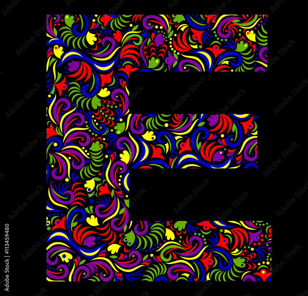 Illustration of fantasy Letter E on black background. Vector image ...