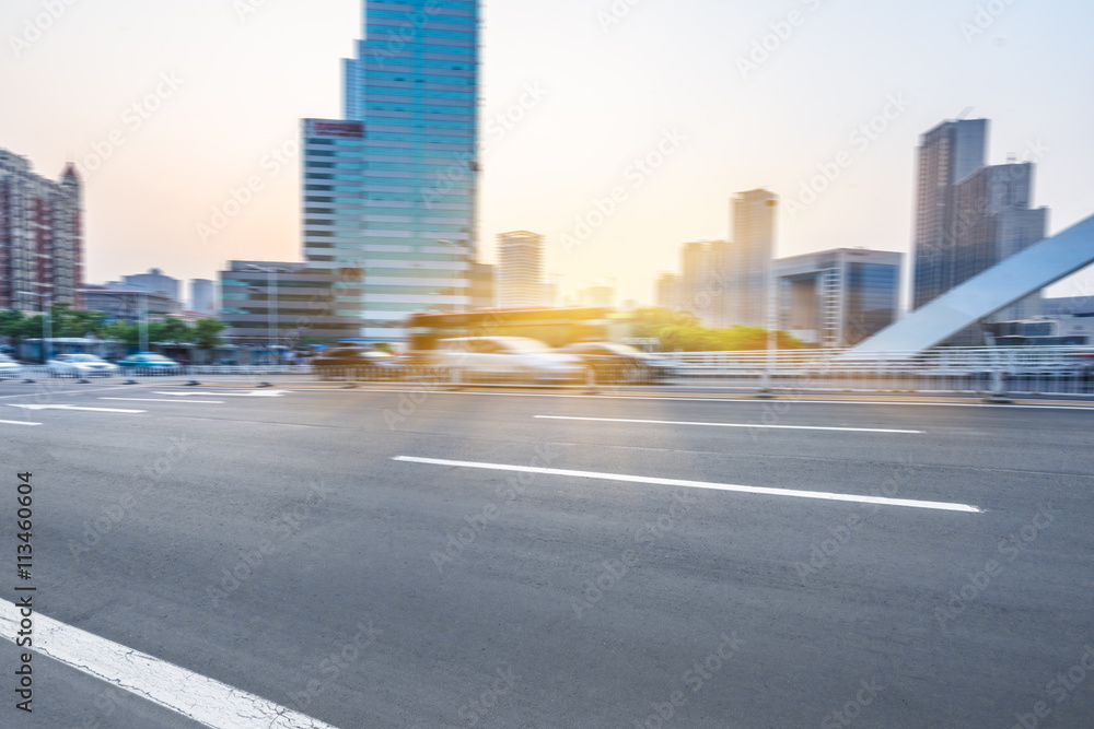motion blurred car at bridge,tianjin city,china.