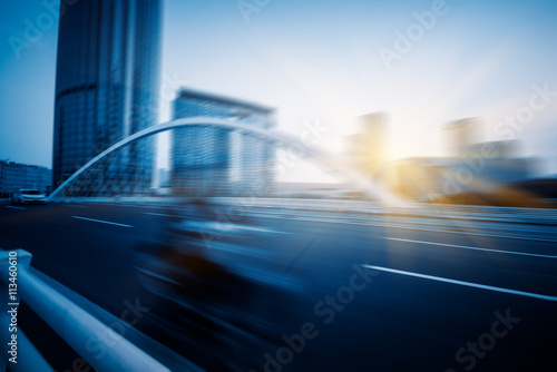 motion blurred car at bridge,tianjin city,china.