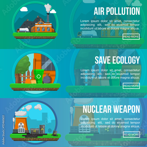 Environmental Pollution Colored Banner Set