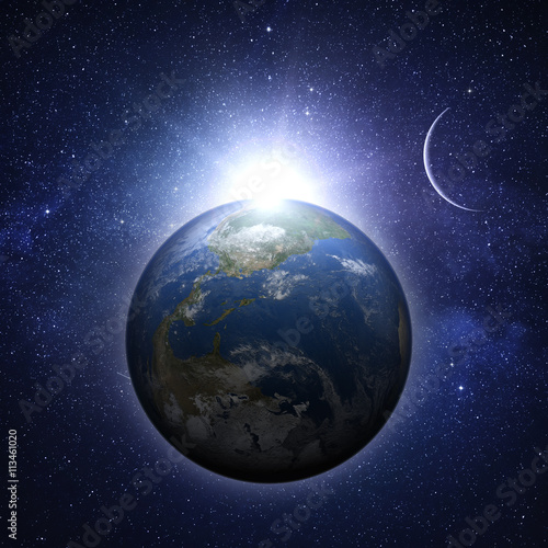 Fototapeta Naklejka Na Ścianę i Meble -  Earth planet with sunrise in space.