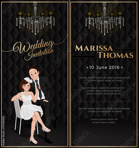 Wedding card invitation in black luxury theme.