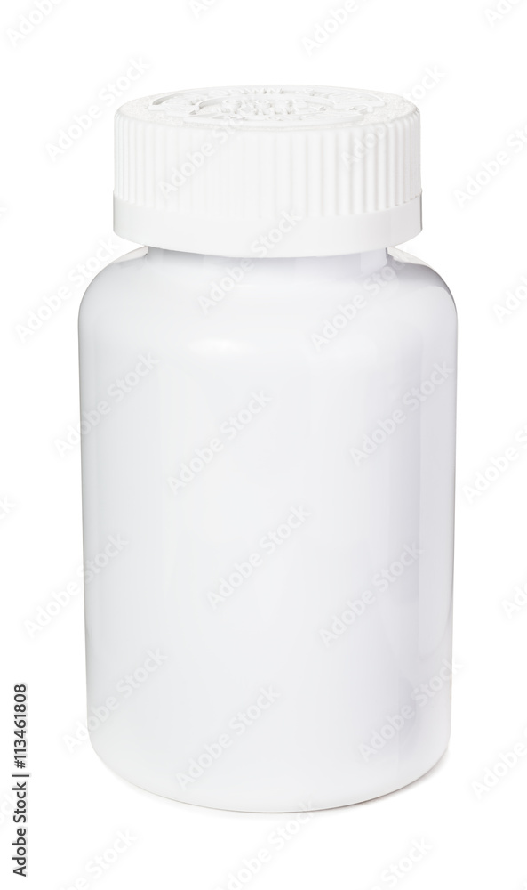Child proof pill bottle with safety cap. Isolated on white background with clipping path Child proof pill bottle with safety cap. Isolated on white background with clipping path