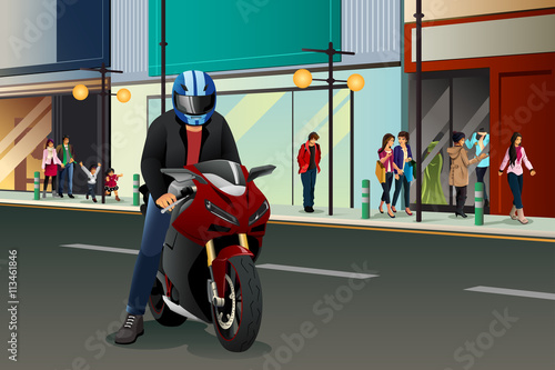 Biker Riding Motorbike