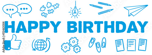 Stick Figure Series Banner Blue / Happy Birthday