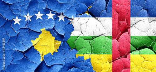 Kosovo flag with Central African Republic flag on a grunge crack
