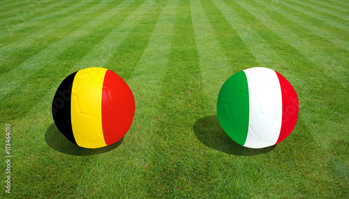Belgium   Italy soccer game on grass soccer field 3d Rendering.