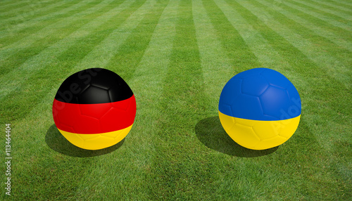 Germany   Ukraine soccer game on grass soccer field 3d Rendering.