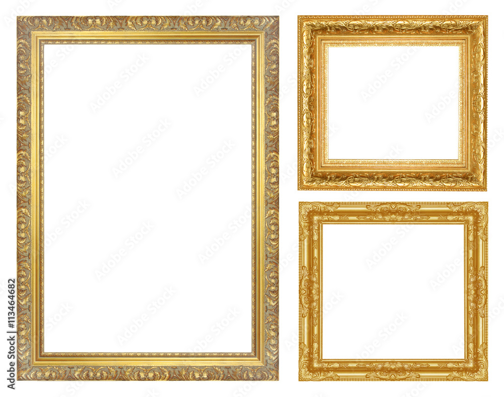 Set antique golden frame isolated on white background Set antique golden frame isolated on white background