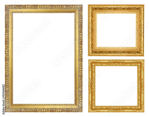 Set antique golden frame isolated on white background