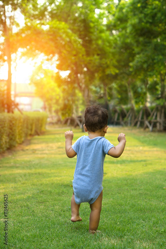 Toddler Asian Baby boy Walking was the first step