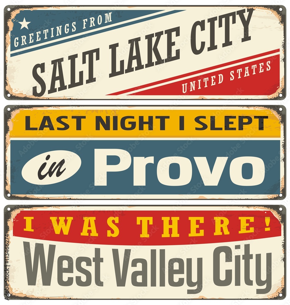 Fototapeta premium Vintage signs set with US cities
