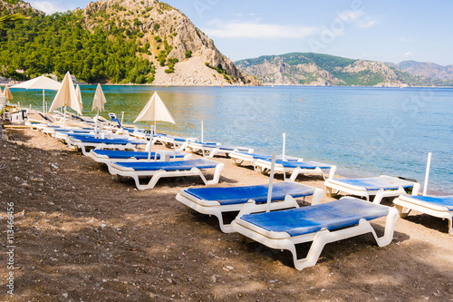 Sunbeds in Marmaris beach at Turkey