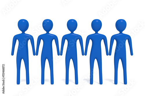 Partnership  group of five blue 3d men  3d illustration