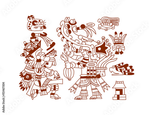 sketch drawing aztec cacao bean, leaves, nibs, pattern