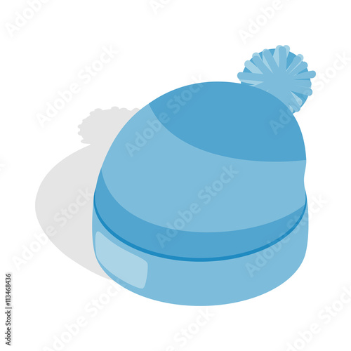 Blue knitted hat icon, isometric 3d style