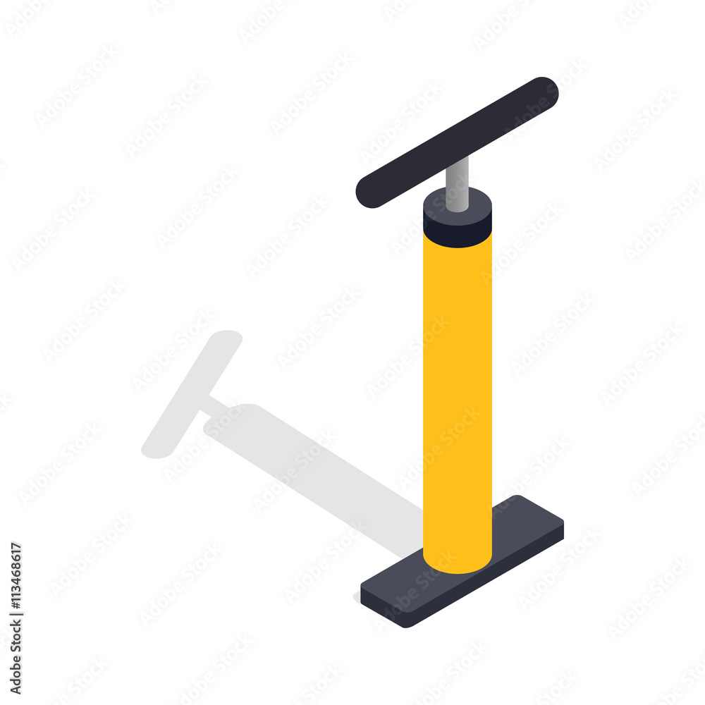 Yellow hand bicycle pump icon, isometric 3d style Yellow hand bicycle pump icon, isometric 3d style