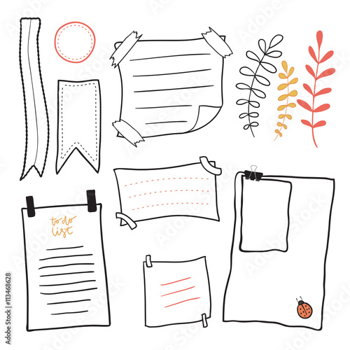 Doodle notepaper. Hand drawn messages sticky notes vector set