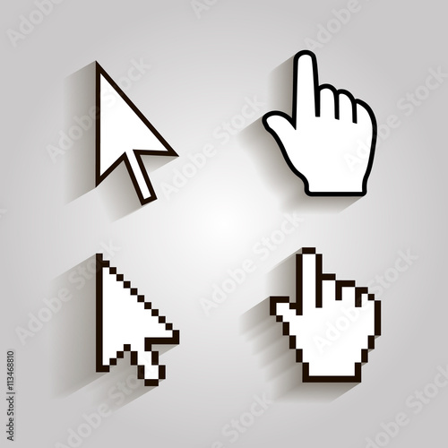 Pixel cursors icons mouse hand arrow. Illstration