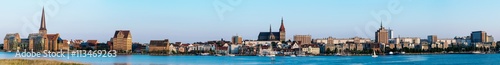 Panorama view to Rostock. River Warnow and City port. © eplisterra