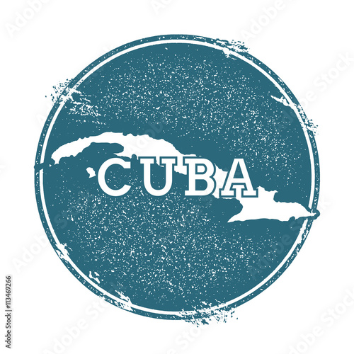 Grunge rubber stamp with name and map of Cuba, vector illustration. Can be used as insignia, logotype, label, sticker or badge of the country.