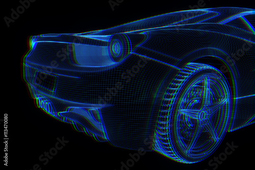 Racing Car Hologram Wireframe. Nice 3D Rendering   © bombastic80