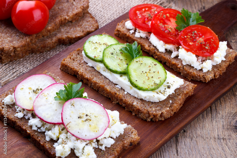 Closeup of black bread sandwiches Closeup of black bread sandwiches
