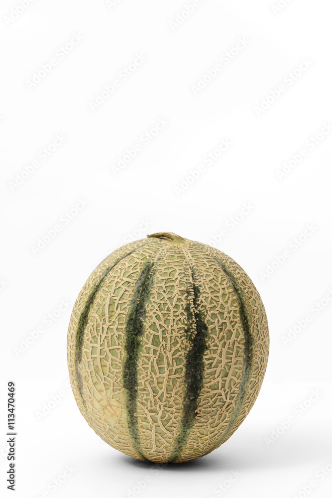 Frontal view of a Cantaloupe melon on white background Frontal view of a Cantaloupe melon on white background