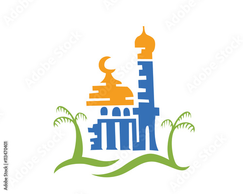 Sticker Modern Mosque Logo Symbol - Blue Environment Mosque