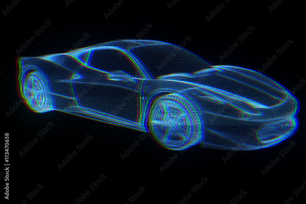 Naklejka premium Racing Car Hologram Wireframe. Nice 3D Rendering 