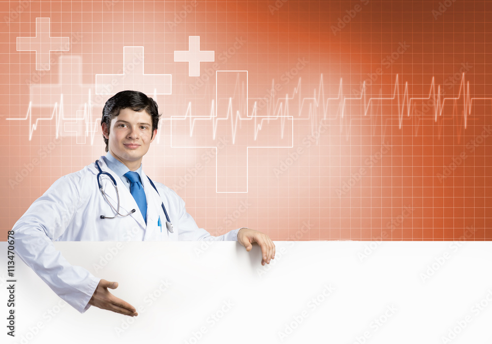 Doctor with banner Doctor with banner