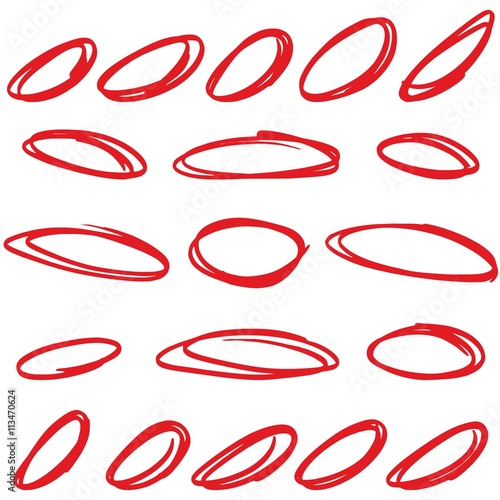 Red marker. Ovals. Vector.