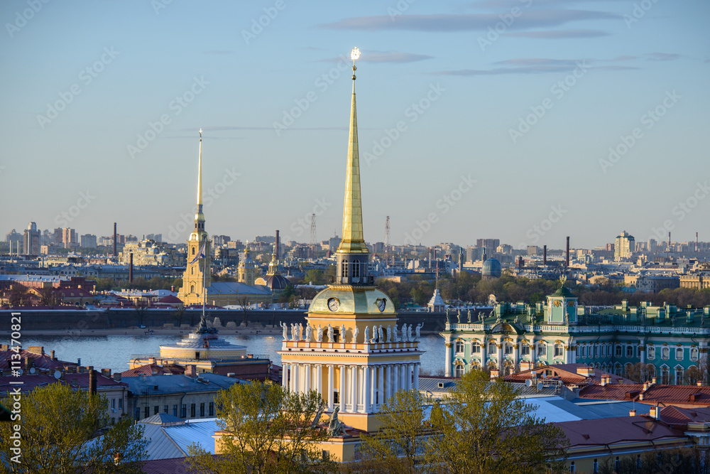 View to Admiralty, palace (Hermitage) and Peter and Paul's fortress in St.Petersburg, Russia 