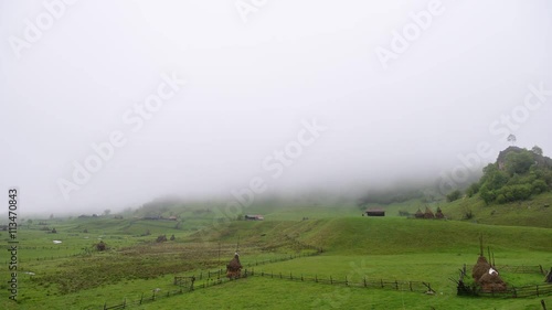 timelapse in Sureanu mountains, Hunedoara county, Romania - Fundatura Ponorului - sun rising and dew evaporating under its warmth