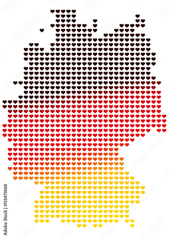 Grafik Deutschland Umriss aus kleinen Herzen

