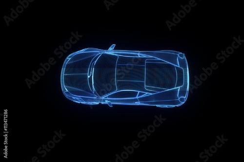 Racing Car Hologram Wireframe. Nice 3D Rendering 