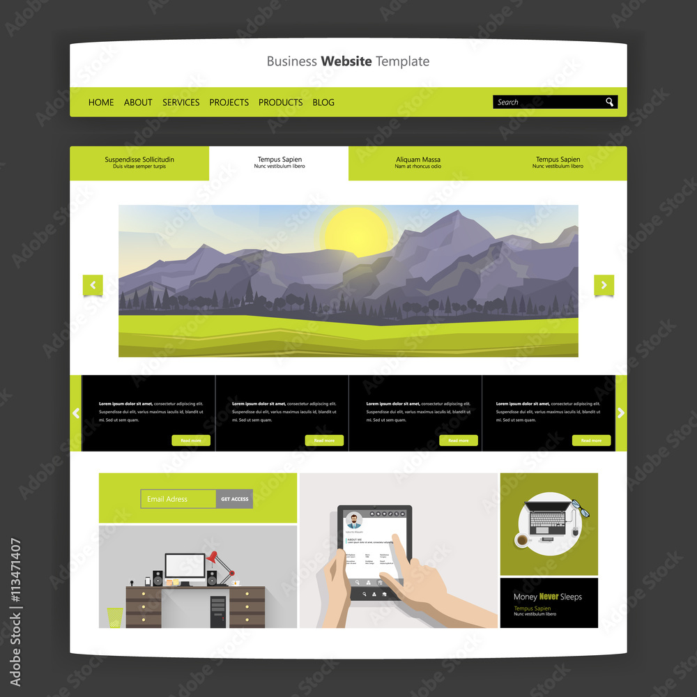 Vector Website Template with polygon landscape illustration Design Eps 10

