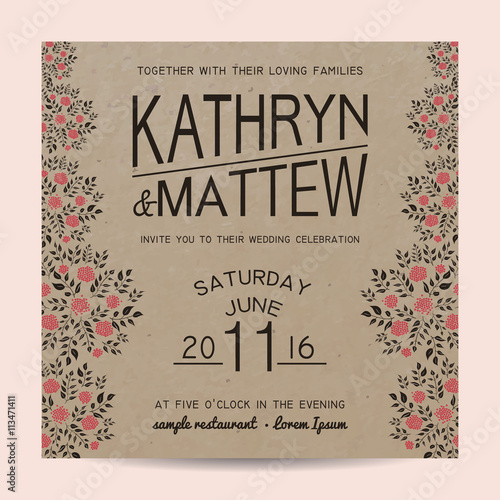 Elegant wedding invitation card on kraft paper