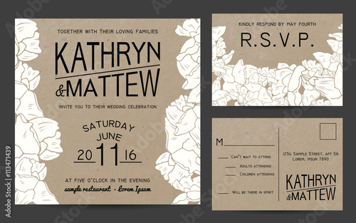 Elegant monochrome wedding invitation set with rsvp card