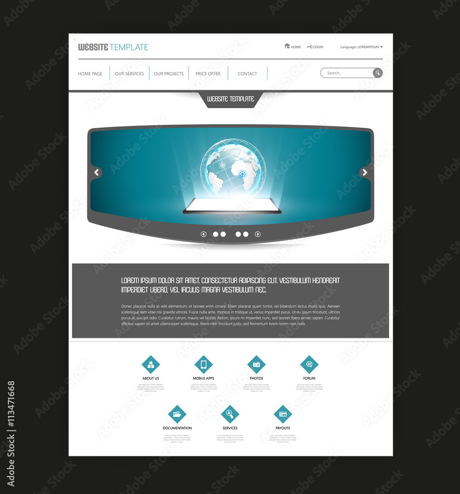Clean Website Template, Vector Design

