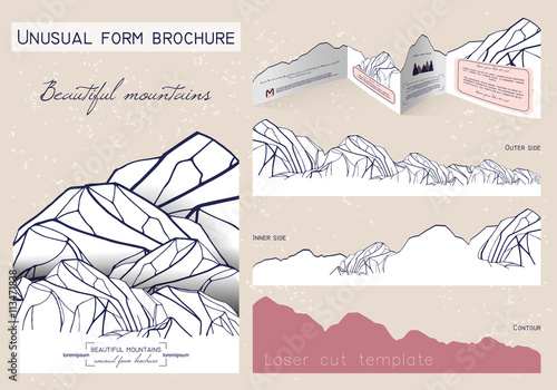 unusual form brochure. beautiful booklet in the shape of mountai