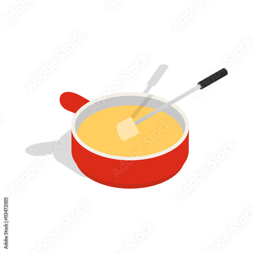 Cheese fondue icon, isometric 3d style