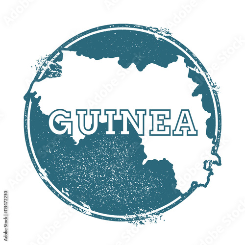 Grunge rubber stamp with name and map of Guinea, vector illustration. Can be used as insignia, logotype, label, sticker or badge of the country.
