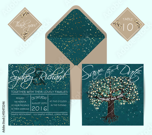 Beautiful wedding set with envelope, decorated with fairy bloomi