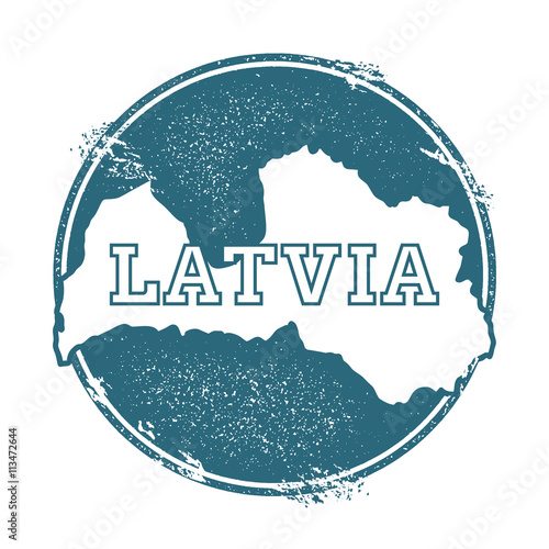 Billede på lærred Grunge rubber stamp with name and map of Latvia, vector illustration