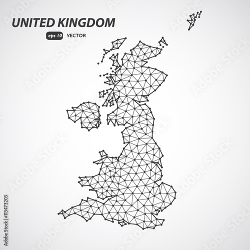 Polygonal United Kingdom of Great Britain maps. Map of country in low poly style. Country map in geometric style for your infographics