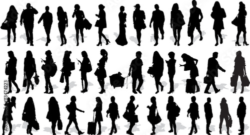 Set of 38 vectors silhouettes of people in action