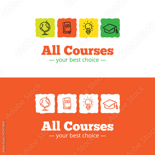 Vector educational logo in doodle style. Sketchy school and courses logo