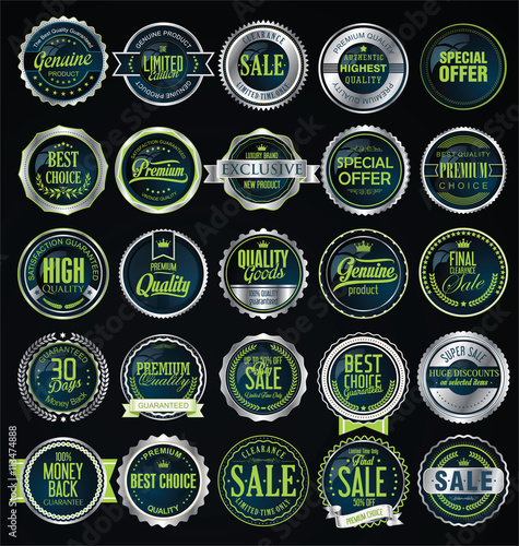 Retro vintage golden badges and labels collection